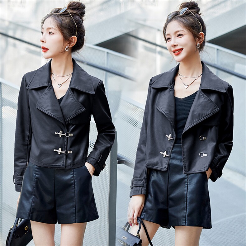 现货皮衣外套女2023年春季新款洋气减龄短款皮夹克潮，女装皮衣，江南女神
