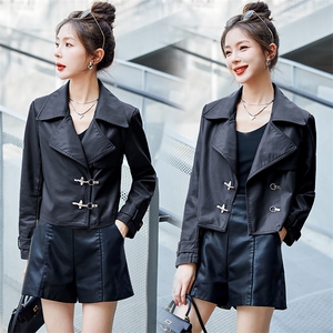 现货皮衣外套女2023年春季新款洋气减龄短款皮夹克潮,女装皮衣,江南女神