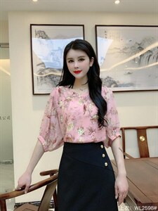 2022夏季新品短袖女装时尚大方气质高雅花色小衫,其它,婉伦