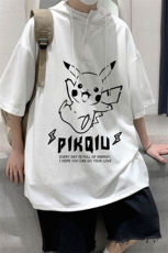 LD54078-P45连帽短袖t恤男大码胖子带帽五分袖中袖大皂风，男装T恤，电商A040