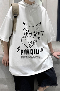 LD54078-P45 连帽短袖t恤男大码胖子带帽五分袖中袖 大皂风图片