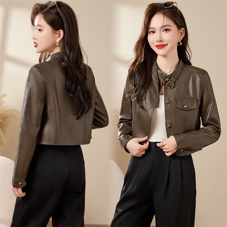 皮衣女高级感超好看外套短款夹克kbne2024春季新款今年流行的外套，女装皮衣，江南女神