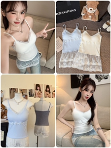 韩系叠穿吊带背心少女春夏内搭蝴蝶结纯欲蕾丝拼接美背外穿上衣图片