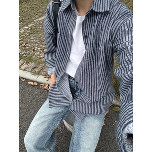 条纹衬衫潮牌长袖衬衣宽松港风休闲外套CS287-P45