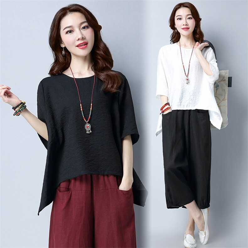 2024年春季时尚简约个性纯色潮流中长款棉麻九分裤，女装套装/套裙，阿丹