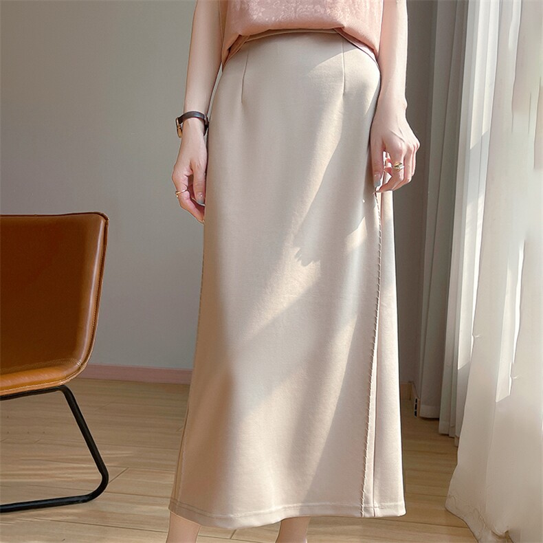 2025春夏新款法式优雅淑女风时尚缎面半身裙女气质包臀直筒中长裙，女装半身裙，朝贺羊绒