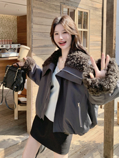 新款！羊羔毛拼接两面穿派克服外套2C133-8995-P225-K328，女装派克服，2C133