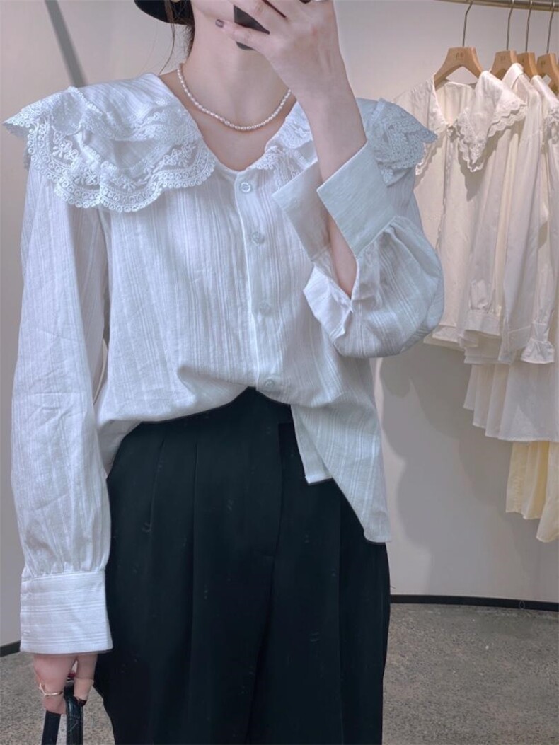 蕾丝边衬衫，女装衬衫，驿谷