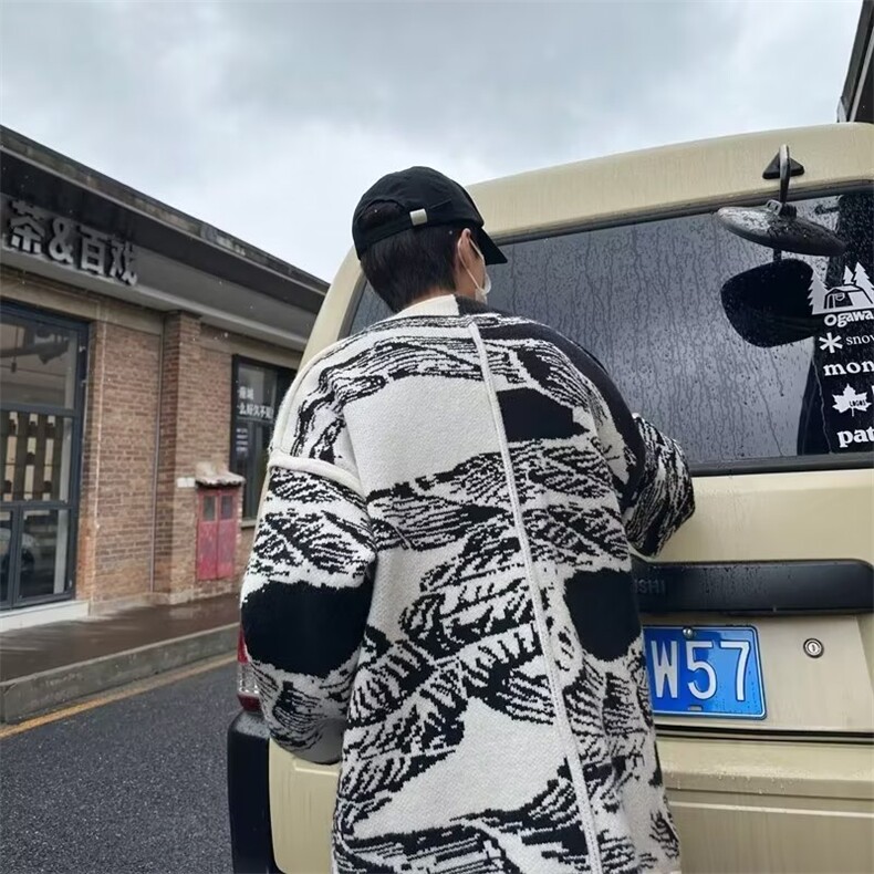 2023男士秋冬针织衫开衫外套男款时尚休闲印花保暖毛线衣线衫P52,男装针织衫/毛衣,四季星座218-1