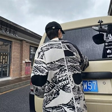 2023男士秋冬针织衫开衫外套男款时尚休闲印花保暖毛线衣线衫P52，男装针织衫/毛衣，四季星座218-1