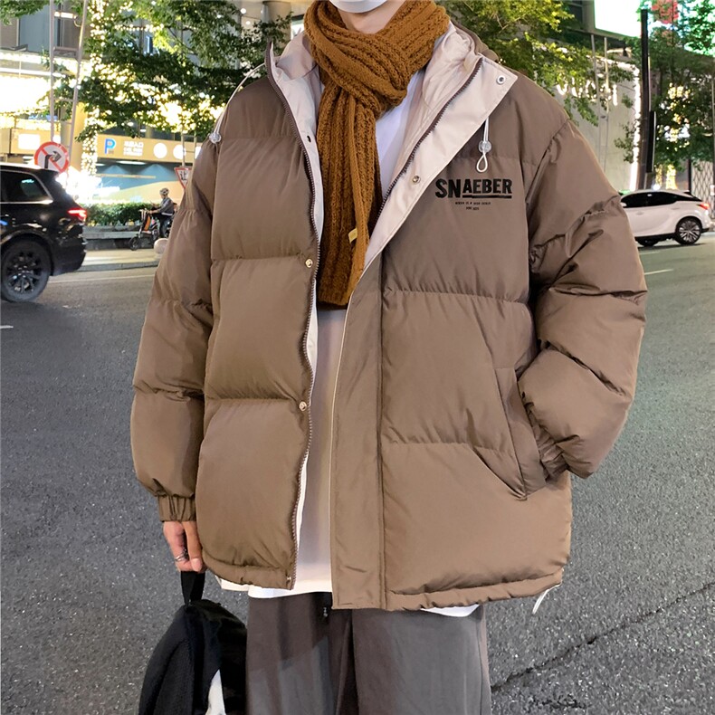 夜景休闲字母印花百搭宽松保暖连帽棉服A247-MY163特批95控158图片