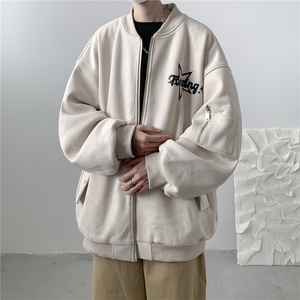 24春秋款美式复古麂皮绒飞行棒球服男女夹克外套JF251-P80控108图片