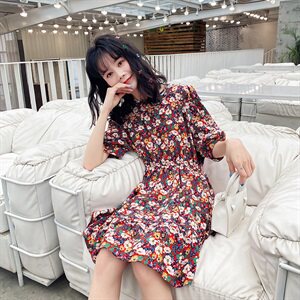 现货已出不断货2021夏装新款碎花连衣裙166-QZ02P65蓝色