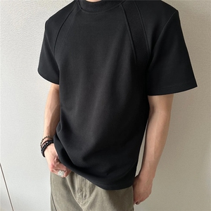 夏季新品cleanfit拼接解构280g太空棉短袖男女圆领纯色T恤高街潮图片