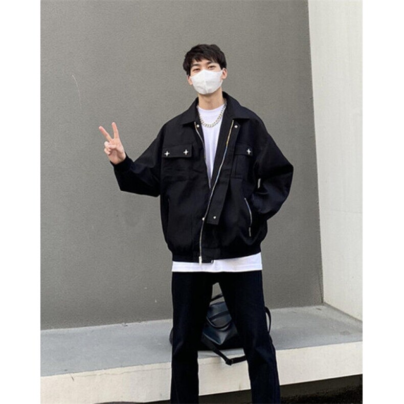 美式潮牌撞钉贴片牛仔外套男高街复古嘻哈宽松拉链夹克潮JW78,男装工装外套,星座1116A（原606A-3）