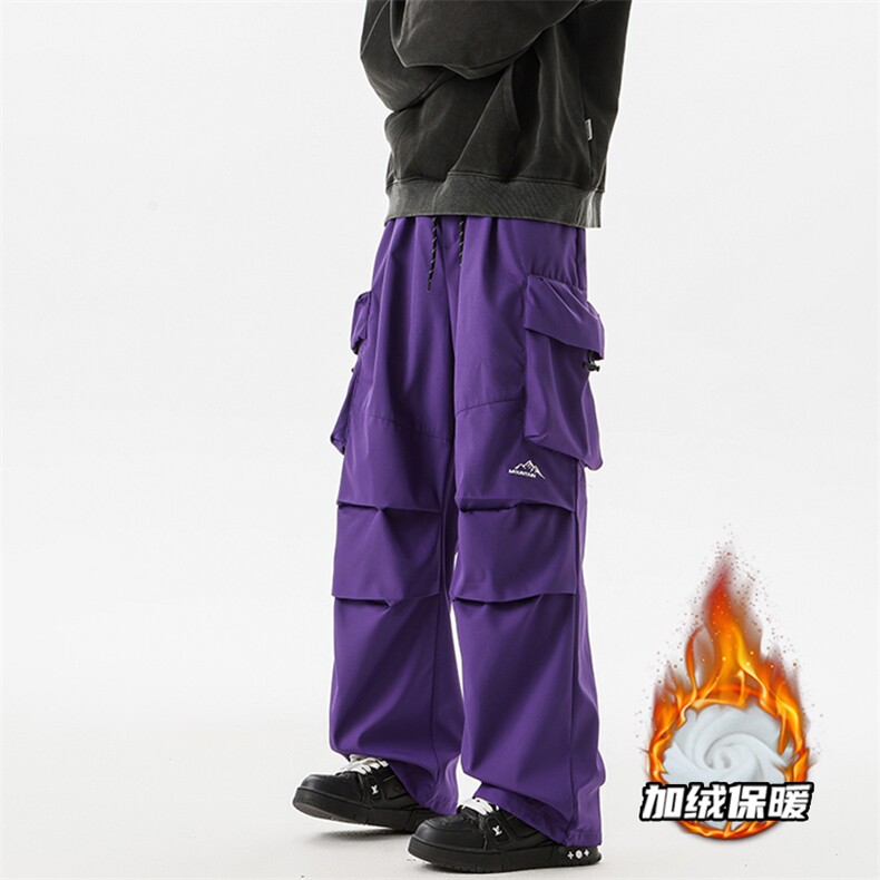 8XL-M美式机能加绒加厚冲锋裤男冬季宽松大码刺绣工装裤KZ020P50，男装工装外套，电商B312