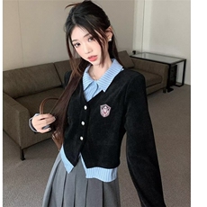 女装秋冬2025美式新款学院风假两件POLO领长袖衬衫外套，男装Polo衫，星座1210-1