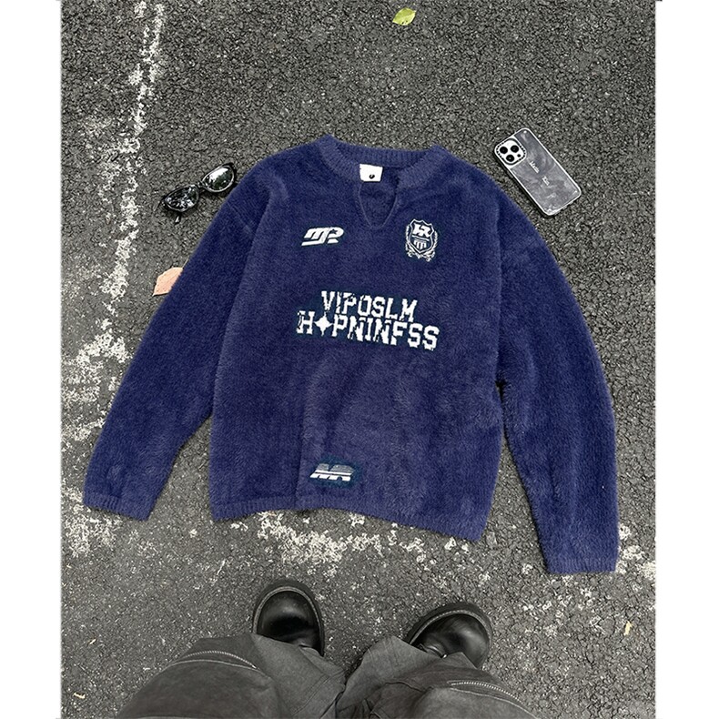 2025冬装字母仿貂毛衣美拉德情侣复古毛针织衫XZ212-1-QM635-P55,男装针织衫/毛衣,星座212-1