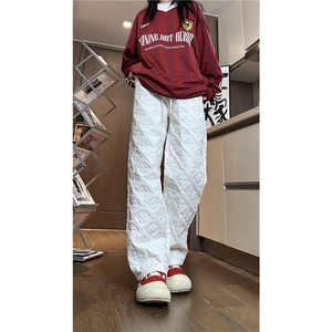 冬季新款简约格纹纯色保暖加厚夹棉宽松棉裤B315-K885-p65控88图片