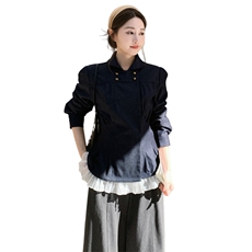 现货主推牛仔拼接压邹牛仔衬衣裙p125-k198，女装衬衫，丝露怡语