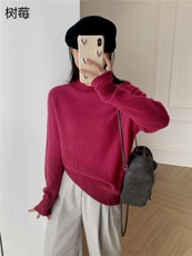 时尚百搭黑色半高领毛衣女秋冬新款加厚保暖长袖针织衫打底衫，女装羊毛衫，牧思羊