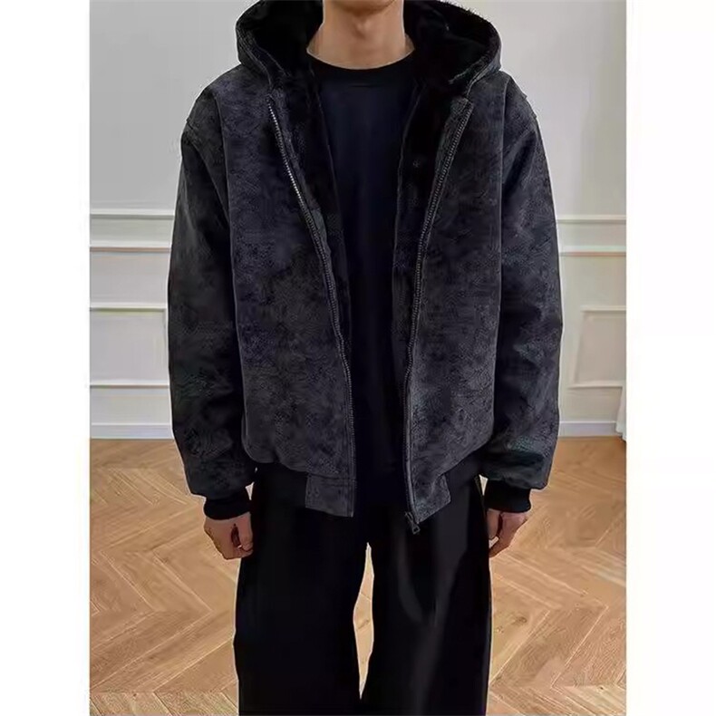 现货高品质美式冬季重磅座山雕大毛毛领pu皮棉衣男女加厚外套,男装皮衣,电商A486-1
