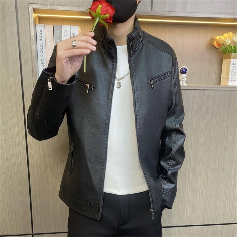 JK69-P75控108社会小伙皮衣男士外套潮牌休闲机车立领皮夹克，男装皮衣，电商D310B-1