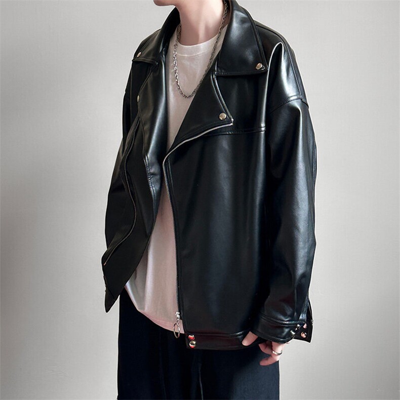 现货-春装皮衣外套男翻领休闲皮夹克潮牌PU机车服A506P90加绒100,男装夹克,电商A351