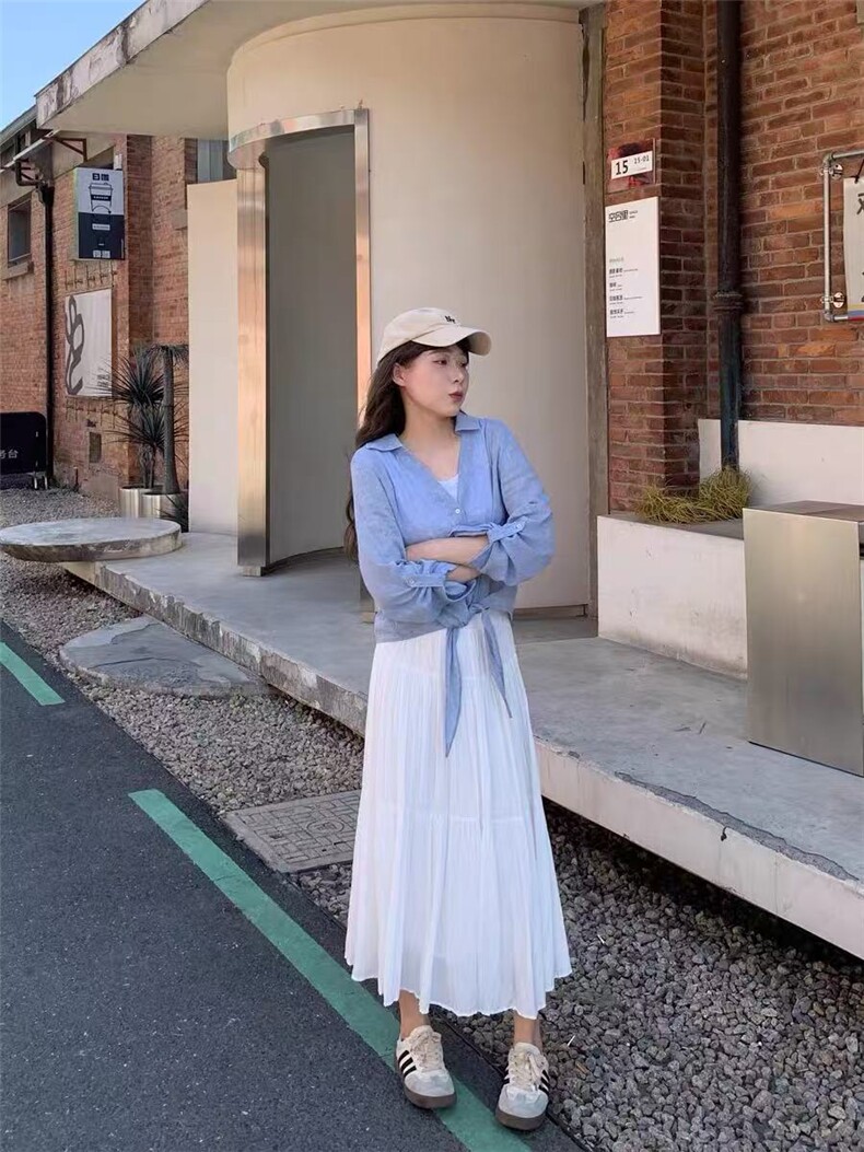 麦檬2025年夏款白色中长款半身裙腰裙百褶裙中长款图片