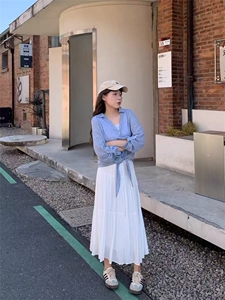 麦檬2025年夏款白色中长款半身裙腰裙百褶裙中长款图片