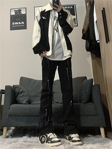 高街美式复古漆点泼墨牛仔裤嘻哈痞帅 常规55 加绒65图片