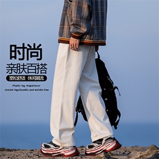 秋季2024新款美式潮牌纯棉直筒宽松阔腿拖地休闲长裤K628-特批-35，男装休闲裤，星座718-1