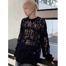 早秋季镂空宽松薄款针织衫男女复古破坏小众长袖T恤圆领TZ103，男装T恤，星座1116A（原606A-3）