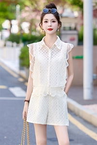 短裤套装2025夏新款小个子名媛高端小香风减龄无袖蕾丝衬衫两件套图片