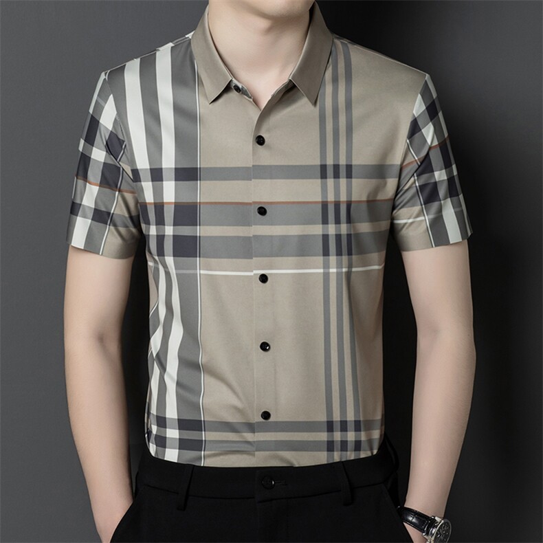 C1116钱塘2020-1无痕精品格子休闲商务男士短袖衬衫P75，男装衬衫，钱塘207-2