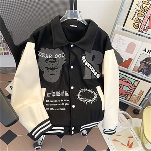 美式拼接撞色春黄色潮牌设计感男女宽松外套刺绣版W6511-P70图片