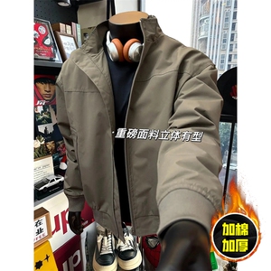 现货秋冬季美拉德立领飞行立领夹克boxy廓形棉衣高街加厚加棉外套图片