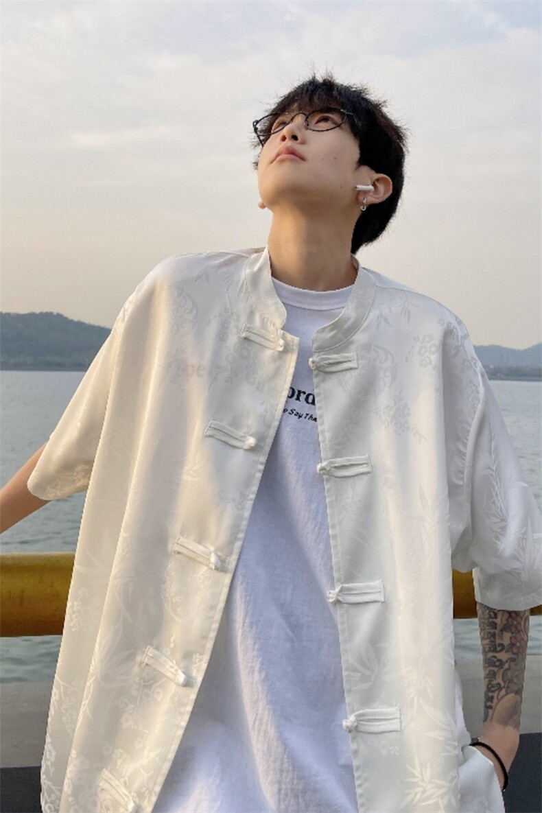 新中式风盘扣衬衫男夏季痞帅高级感休闲衬衣812-CY518-P48,男装衬衫,星座812