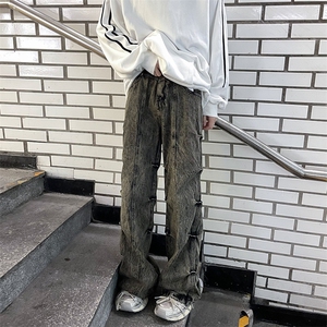 春秋季vibe褶皱设计感牛仔裤男美式水洗潮牌宽松长裤 K7501-P50图片