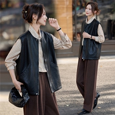 【大量现货】2026秋季女装新款时尚百搭中长款皮衣马甲外套，女装皮衣，魅衣本色