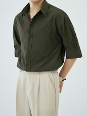 抖音轻熟风全棉包扣休闲格子短袖衬衫男透气衬衣A236-0832-P58，男装衬衫，电商A236
