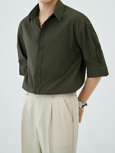 抖音轻熟风全棉包扣休闲格子短袖衬衫男透气衬衣A236-0832-P58图片