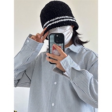 高品质牛仔条纹衬衫潮牌长袖衬衣潮流宽松休闲外套CS017-P30，男装衬衫，星座301C-5