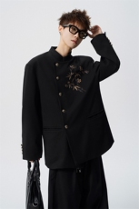 风竹子刺绣M-5XL大码95%涤纶5%氨纶中式西服XF78309特P70控128，男装西服，星座227-7