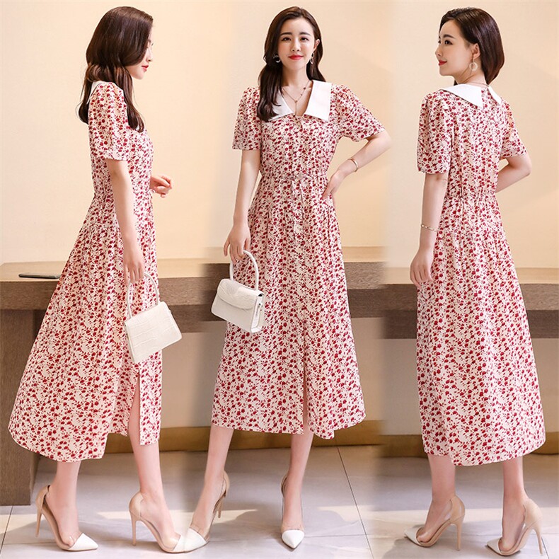 简约时尚潮流连衣裙短袖2021年夏季中长款休闲优雅，女装连衣裙，贵人树