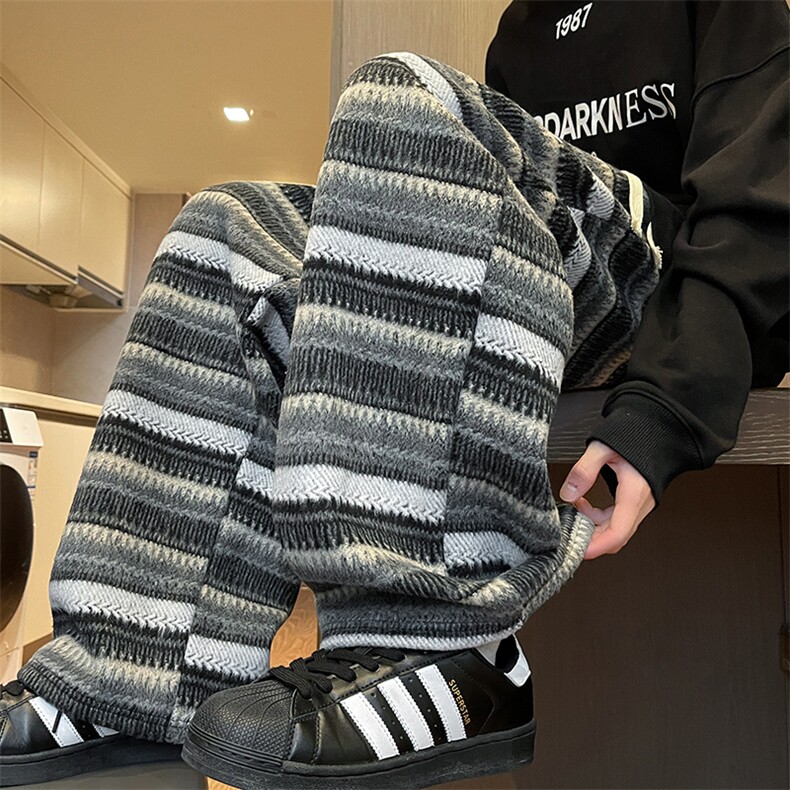 8XL-M美式复古撞色条纹休闲裤加厚宽松阔腿裤直筒长裤K989P68控88，男装休闲裤，电商D206-1