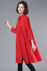 2021年春季韩版立领中长款通勤长袖排扣A字裙高腰连衣裙纯色，女装连衣裙，伊满意