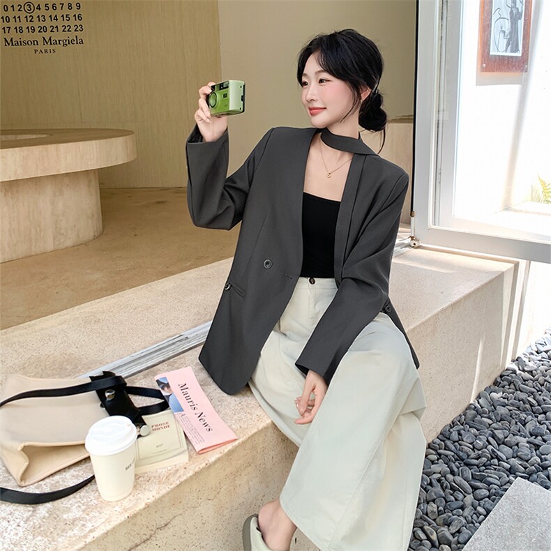 巨好看灰色V领西装外套女春秋2025新款爆款高级感小西服流行爆款,女装短外套,1C151