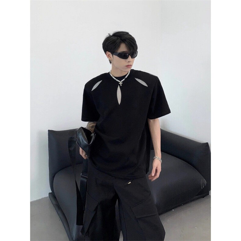 cleanfit镂空短袖男夏季高级感痞帅重磅正肩垫肩体恤上衣TX5806,男装T恤,星座1116A（原606A-3）