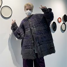 秋冬美式复古撞色针织衫男慵懒风宽松情侣条纹开衫毛衣外套，男装针织衫/毛衣，星座716-4